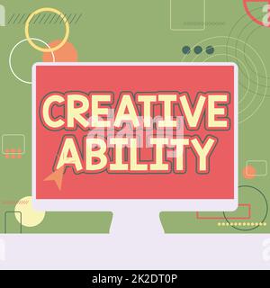 Text showing inspiration Creative Ability. Word for able to function at the maximum level of competence Illustration Of Cursor In Blank Screen Monitor Searching Ideas. Stock Photo