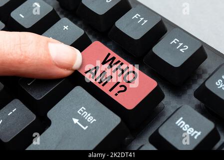 Text showing inspiration Who Am Iquestion. Word Written on Who Am Iquestion Abstract Typing Online Invitation Letters, Fixing Word Processing Program Stock Photo