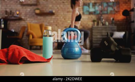 Fitness woman training workout exercising home Stock Photo