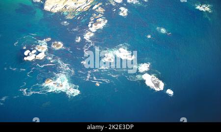 Rugged beauty. Ariel view of a rocky coastline. Stock Photo