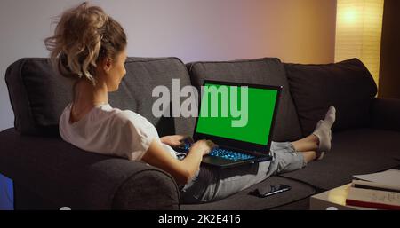 Chroma Key Green Screen Laptop Computer. Stock Photo