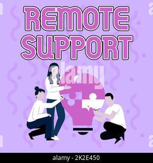 Text caption presenting Remote Support. Concept meaning help endusers to solve computer problems and issues remotely Employee Drawing Helping Each Other Building Light Bulb Jigsaw Puzzle. Stock Photo