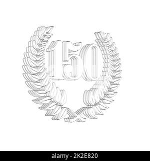 Number 150 with laurel wreath or honor wreath as a 3D-illustration, 3D-rendering Stock Photo