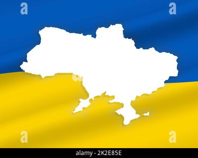 Vector Illustration of the Flag Incorporated Into the Map of Ukraine country. Concept Ukrainian banner for International protest, and Stop the war against Ukraine and encroachment on its territory. Stock Photo