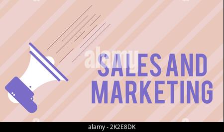 Inspiration showing sign Sales And Marketing. Word for Promotion Selling Distribution of Goods or Services Illustration Of A Megaphone Making Fast Important Announcement. Stock Photo