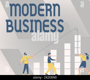 Text caption presenting Modern Business. Internet Concept Introduction to the philosophy of large corporate enterprise Illustration Of Partners Building New Wonderful Ideas For Skills Improvement. Stock Photo