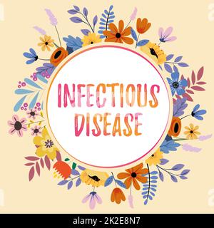 Text caption presenting Infectious Disease. Conceptual photo caused by pathogenic microorganism, such as viruses, etc Text Frame Surrounded With Assorted Flowers Hearts And Leaves. Stock Photo