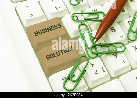 Sign displaying Business Solution. Internet Concept combination of ideas to help company achieve its objective Abstract Typing Presentation Message, Retyping New Email Password Stock Photo