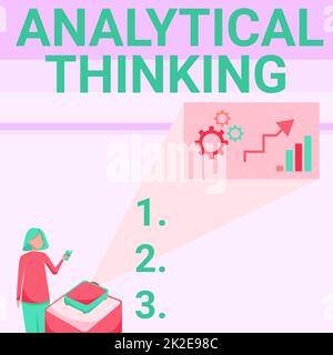 Conceptual caption Analytical Thinking. Internet Concept break down complex problems into simple components Lady Standing Holding Projector Remote Control Presenting Graph Growth. Stock Photo