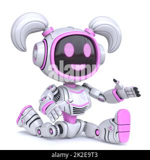 Cute pink girl robot do the splits 3D Stock Photo