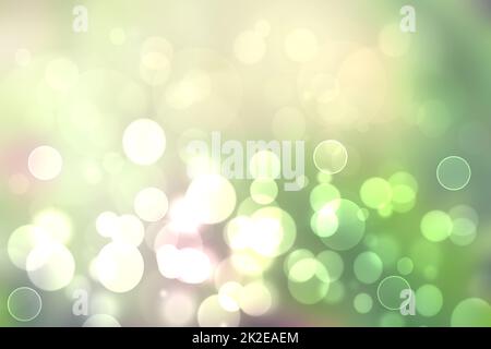 Hello spring background. Abstract delicate bright spring or summer landscape texture with natural green yellow white bokeh lights and sunshine. Beautiful backdrop with space. Stock Photo
