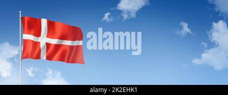 Danish flag isolated on a blue sky. Horizontal banner Stock Photo