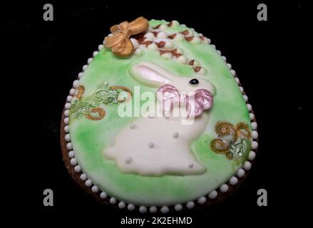 Easter decoration with a white rabbit motif Stock Photo