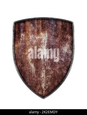 Old rusty shield isolated on white background Stock Photo