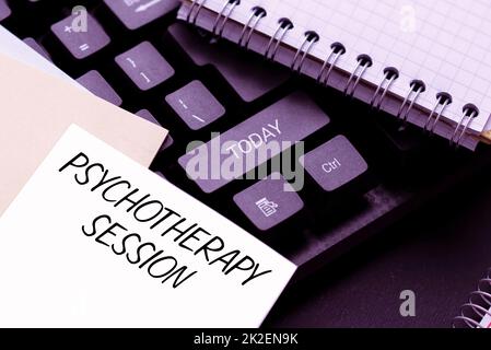 Handwriting text Psychotherapy Session. Business showcase treatments that can help mental health problems Publishing Typewritten Documents Online, Typing Long Term Contract Stock Photo