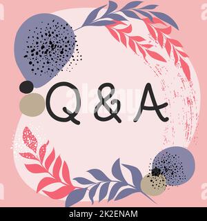 Text showing inspiration Q And A. Internet Concept defined as questions being asked and answers Text Frame Surrounded With Assorted Flowers Hearts And Leaves. Stock Photo