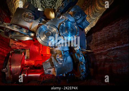 Mining machine with different saws in mineral quarry Stock Photo