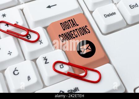 Text caption presenting Digital Connections. Conceptual photo virtual network linking user to his or her contacts Upgrading And Repairing Old Website, Enhancing Software Codes Stock Photo