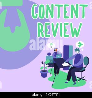 Text caption presenting Content Review. Word for evaluate the processes that assess and improve content Partners Sharing New Ideas For Skill Improvement Work Strategies. Stock Photo