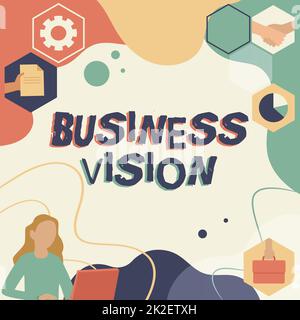 Handwriting text Business Vision. Conceptual photo grow your business in the future based on goals Woman Innovative Thinking Leading Ideas Towards Stable Future. Stock Photo