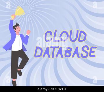 Writing displaying text Cloud Database. Internet Concept optimized or built for a virtualized computing environment Gentleman Jumping Excitedly Holding Trophy Showing Accomplishments. Stock Photo