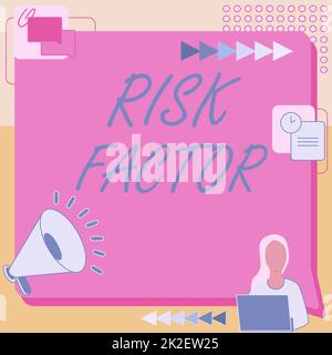 Inspiration showing sign Risk Factor. Word for Characteristic that may increase the percentage of acquiring a disease Woman Drawing Sitting Working Next To Megaphone Making New Announcement Stock Photo