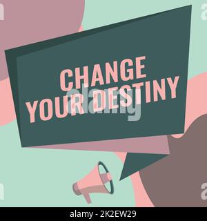 Text caption presenting Change Your Destiny. Business approach Rewriting Aiming Improving Start a Different Future Megaphone Drawing Speaking To Chat Box Making Announcement. Stock Photo