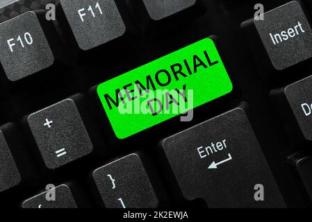 Writing displaying text Memorial Day. Word Written on day to remember and honor the veterans as they sacrificed for the country Abstract Creating Online Typing Services, Learning Computer Program Codes Stock Photo