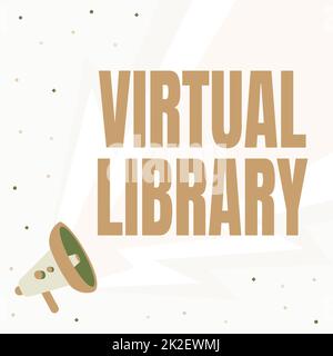 Text sign showing Virtual Library. Business idea Virtual Library Megaphone Drawing With Lightning Wave Sound Making Loud Announcement. Stock Photo