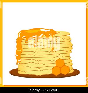 Pancakes. Honey. Pancake week. Spring festival meeting. isolated on white background. Vector illustration. Stock Photo