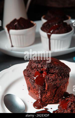 Delicious chocolate muffins with chocolate chips Stock Photo