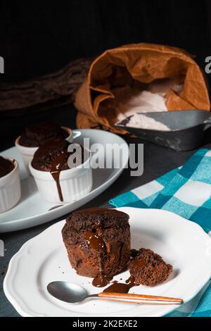 Delicious chocolate muffins with chocolate chips Stock Photo