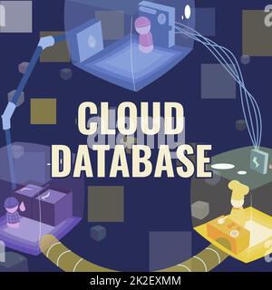 Conceptual caption Cloud Database. Word Written on optimized or built for a virtualized computing environment Joined Booths Providing Necessary Workplace Resources. Stock Photo