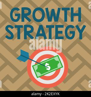 Handwriting text Growth Strategy. Internet Concept Strategy aimed at winning larger market share in shortterm Currency Pinned Through Target By Arrow Describing Financial Planning. Stock Photo