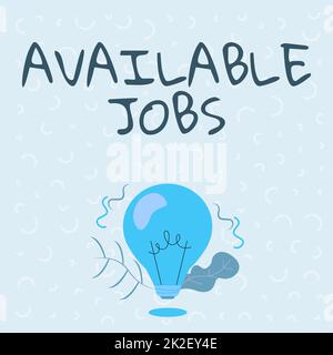 Writing displaying text Available Jobs. Business idea a job that is available for someone to start doing Vacancy Illuminated Light Bulb Drawing Plants Shell Showing Technology Ideas. Stock Photo