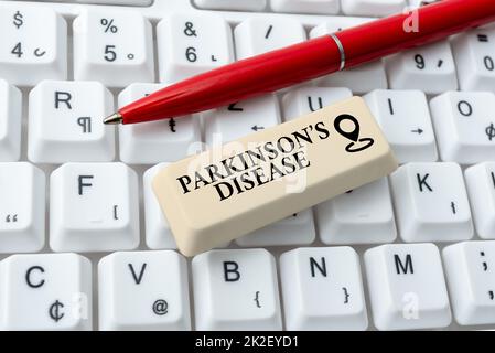 Text caption presenting Parkinson s is Disease. Business concept nervous system disorder that affects movement Formatting And Compiling Online Datas, Abstract Editing Spreadsheet Stock Photo