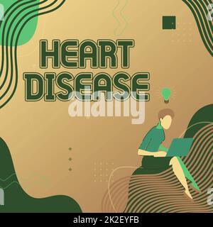 Hand writing sign Heart Disease. Business concept Heart disorder Conditions that involve blocked blood vessels Woman Sitting With Laptop Actively Accomplishing Work From New Thoughts. Stock Photo