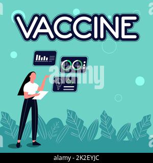 Conceptual caption Vaccine. Business approach Vaccine Illustration Of Girl Sharing Ideas For Skill Discussing Work Strategies. Stock Photo