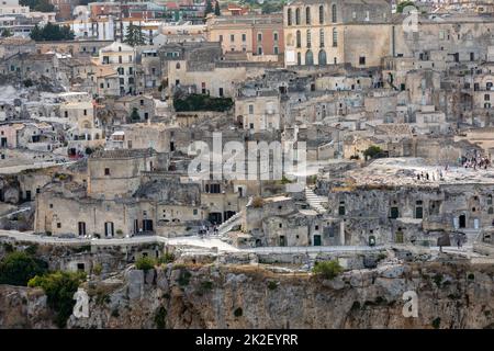 Panoramic view of Sassi di Matera a historic district in the city of Matera from the Belvedere di Murgia Timone,  Basilicata, Italy Stock Photo