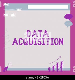 Text sign showing Data Acquisition. Word Written on way to obtain statistics that can be maneuvered digitally Illustration Of Board Receiving Messages And Searching Improvements. Stock Photo