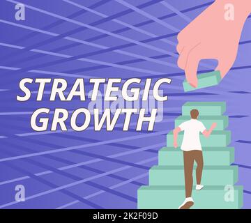 Text caption presenting Strategic Growth. Conceptual photo create plan or schedule to increase stocks or improvement Gentleman Climbing Up Stair Case Trying To Reach Goals Defining Progress. Stock Photo