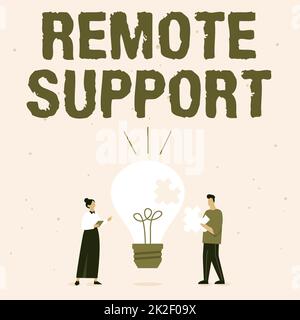 Sign displaying Remote Support. Concept meaning help endusers to solve computer problems and issues remotely Illustration Of Partners Bulding New Wonderful Ideas For Skill Improvement. Stock Photo