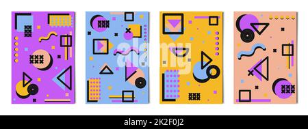 Set of 4 pcs abstract geometric shapes colorful backgrounds, templates for advertising, business cards, textures - Vector Stock Photo