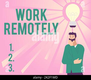 Text sign showing Work Remotely. Conceptual photo Work Remotely Illustration Of A Man Standing Coming Up With New Amazing Ideas. Stock Photo