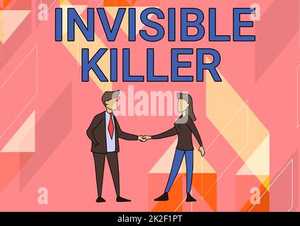 Conceptual display Invisible Killer. Conceptual photo presence into the air of a substance which are harmful Man And Woman Standing Facing Towards Each Other Holding Hands. Stock Photo
