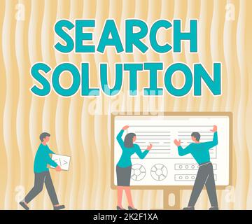 Writing displaying text Search Solution. Business idea an action or process of finding solution to a problem Colleagues Drawing Standing Beside Table Projection Graph Chart Stock Photo