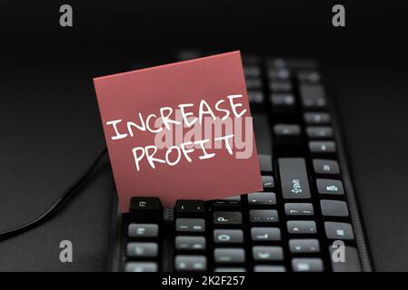 Text sign showing Increase Profit. Business showcase growth in amount of revenue made from a product s is sale Typing Program Schedule, Retyping And Debugging Program String Codes Stock Photo