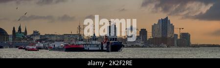 Morning panorama in Hamburg harbor with Elbphilharmonie concert hall Stock Photo