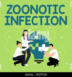 Text caption presenting Zoonotic Infection. Business overview Zoonotic Infection Employee Drawing Helping Each Other Building Light Bulb Jigsaw Puzzle. Stock Photo