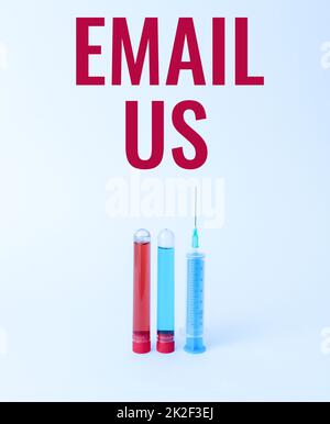Conceptual display Email Us. Word Written on Sending a commercial message to a group of showing using mail Laboratory Testing And Analyzing Substance New Medical Research Stock Photo